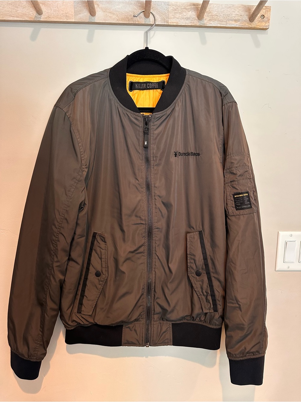 Dutch Bros Olive Green Bomber Jacket with Black Trim